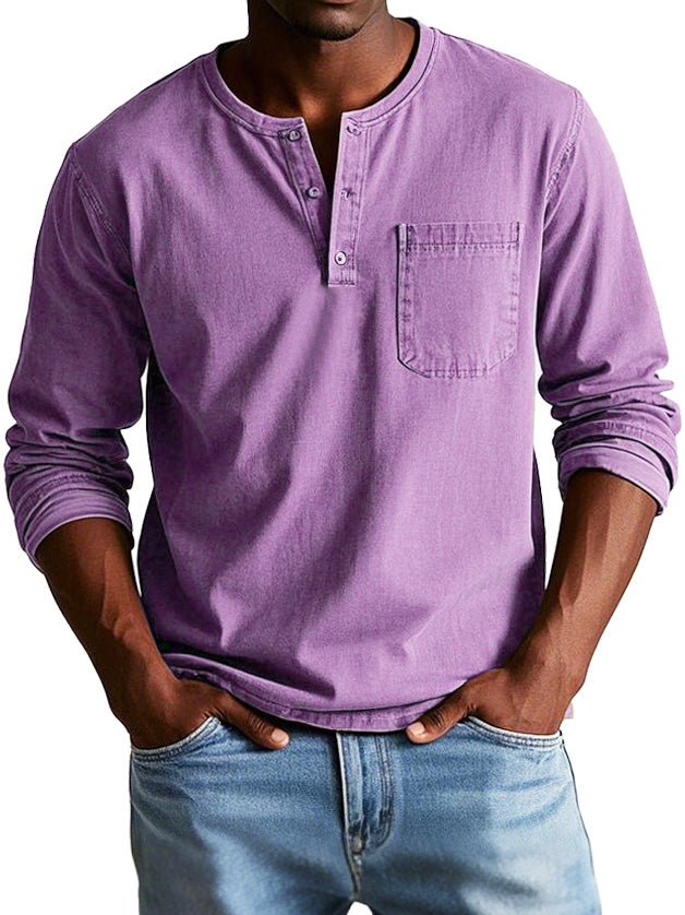 Axel | Men's Denim Henley Shirt Light Blue Long Sleeve