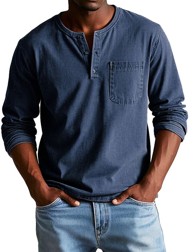 Axel | Men's Denim Henley Shirt Light Blue Long Sleeve
