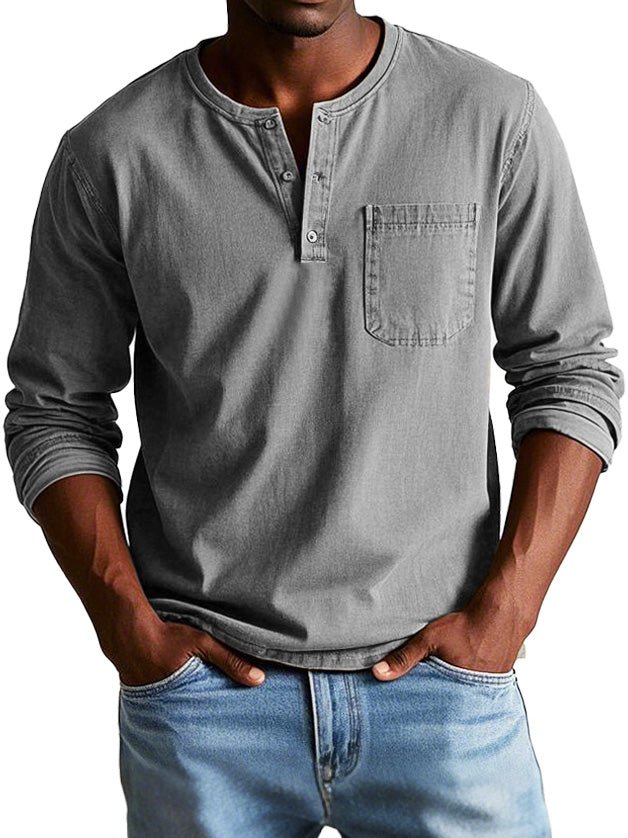 Axel | Men's Denim Henley Shirt Light Blue Long Sleeve