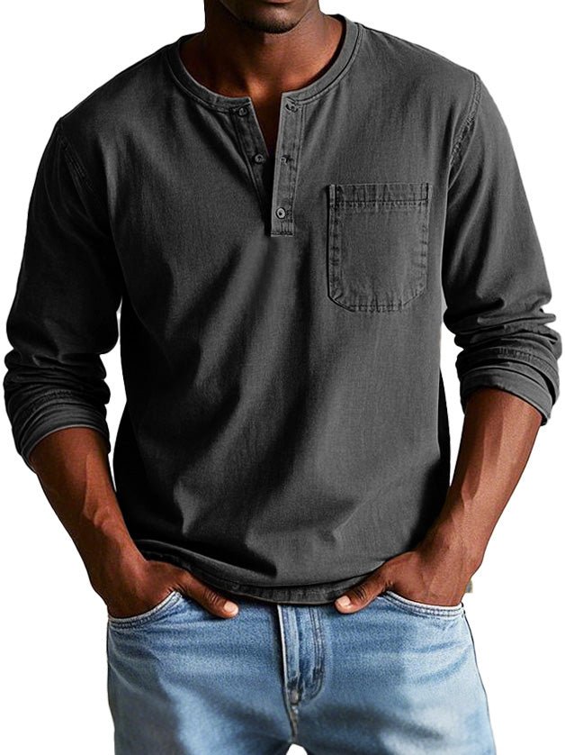 Axel | Men's Denim Henley Shirt Light Blue Long Sleeve
