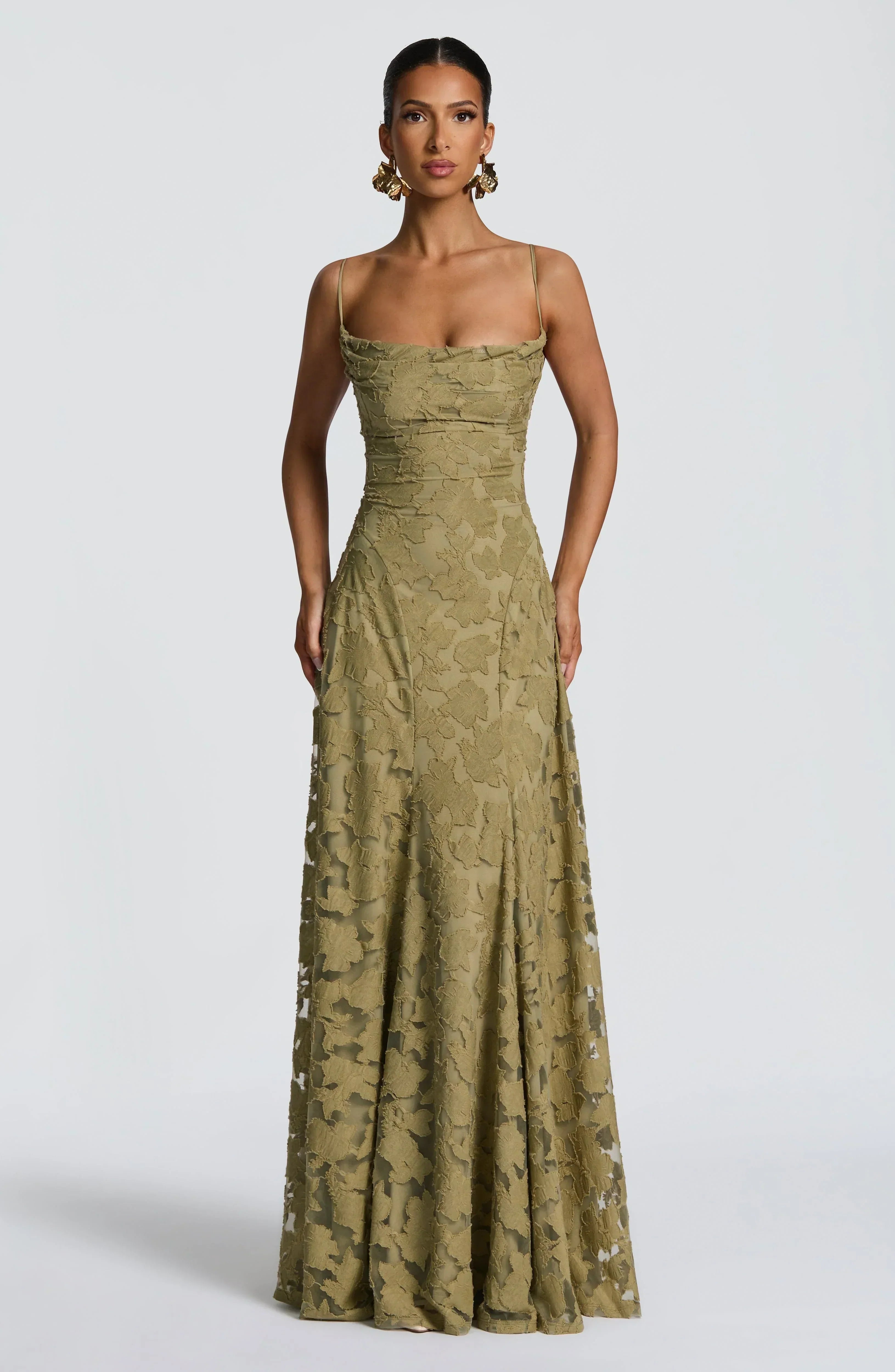 Stella | Women's Lace Maxi Dress Burgundy Spaghetti Strap