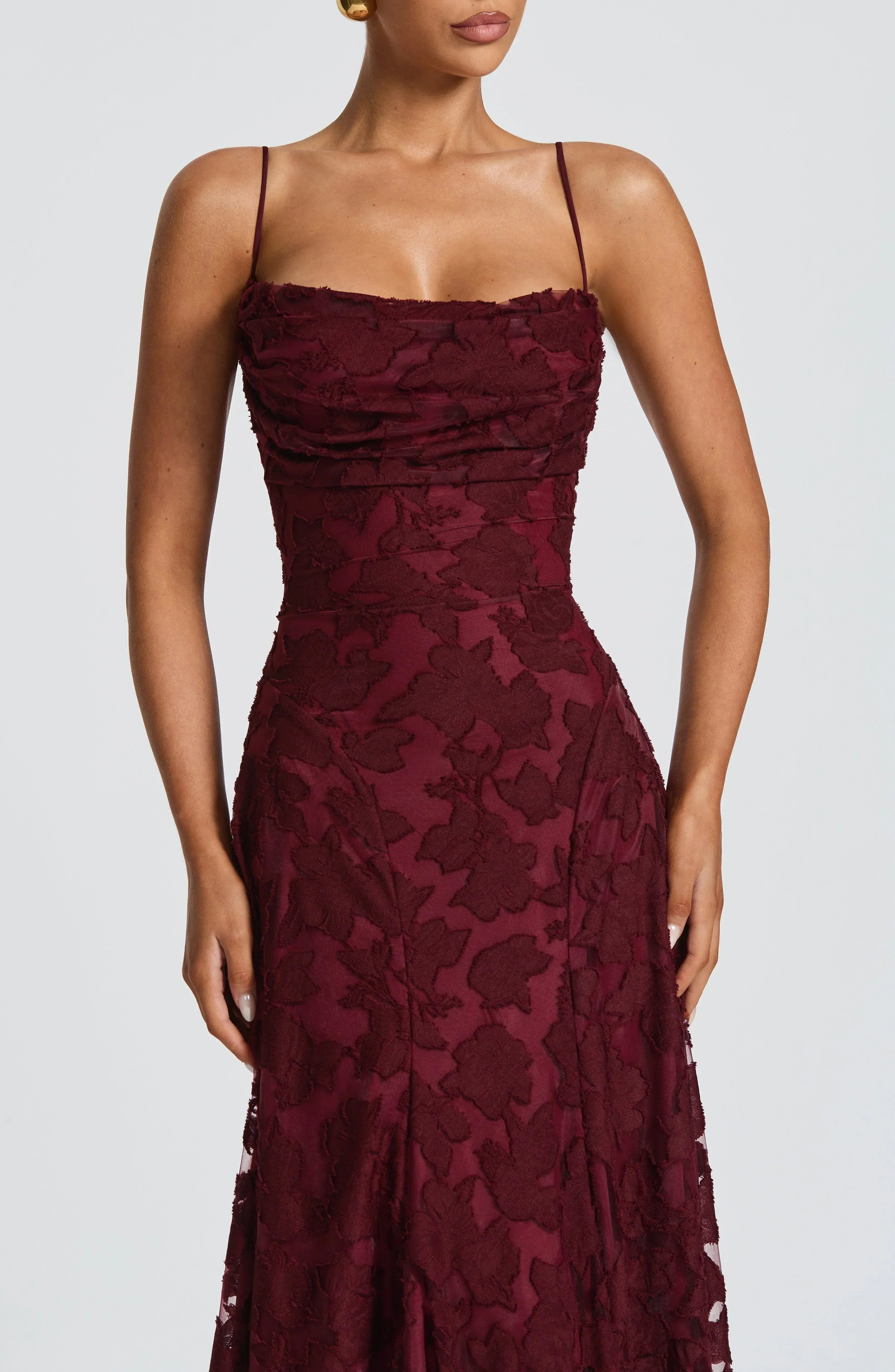 Stella | Women's Lace Maxi Dress Burgundy Spaghetti Strap