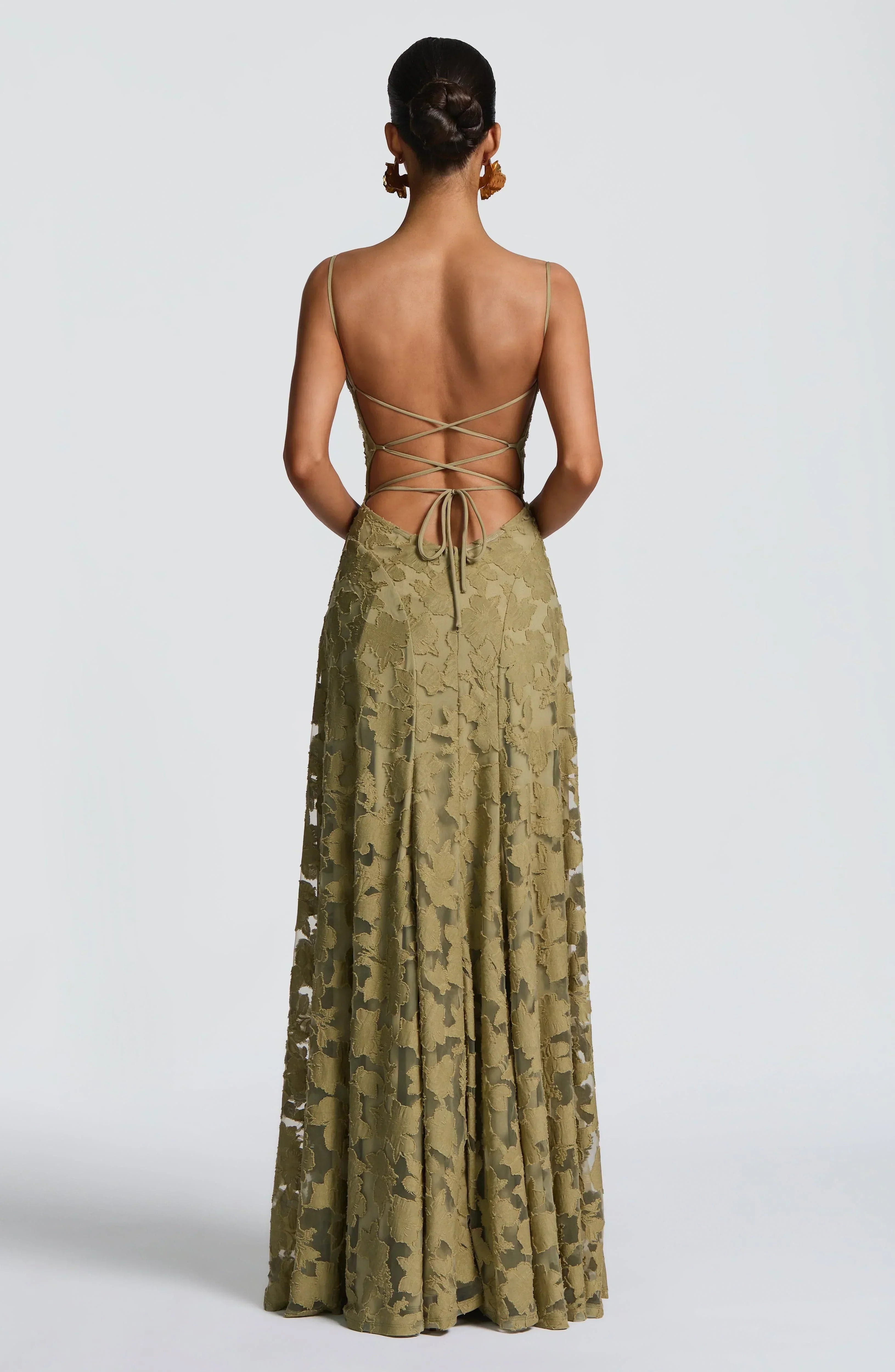 Stella | Women's Lace Maxi Dress Burgundy Spaghetti Strap