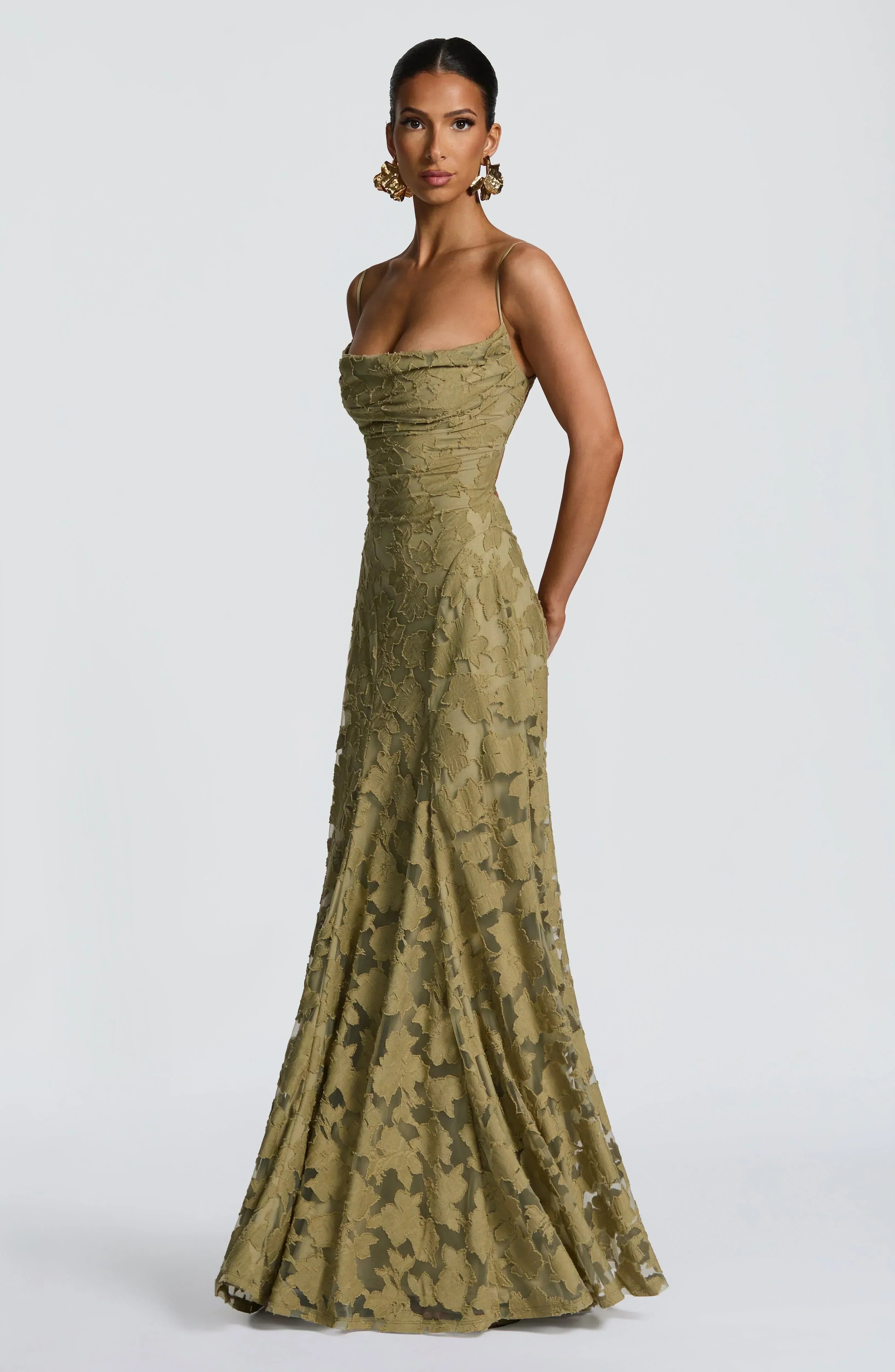 Stella | Women's Lace Maxi Dress Burgundy Spaghetti Strap
