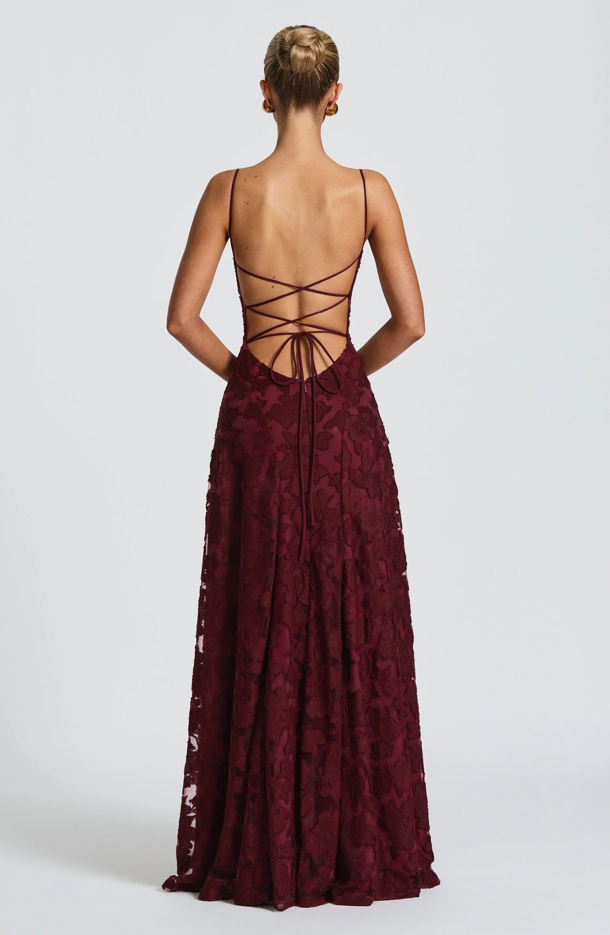 Dama Washington Stella women's lace maxi dress burgundy spaghetti strap - view 7