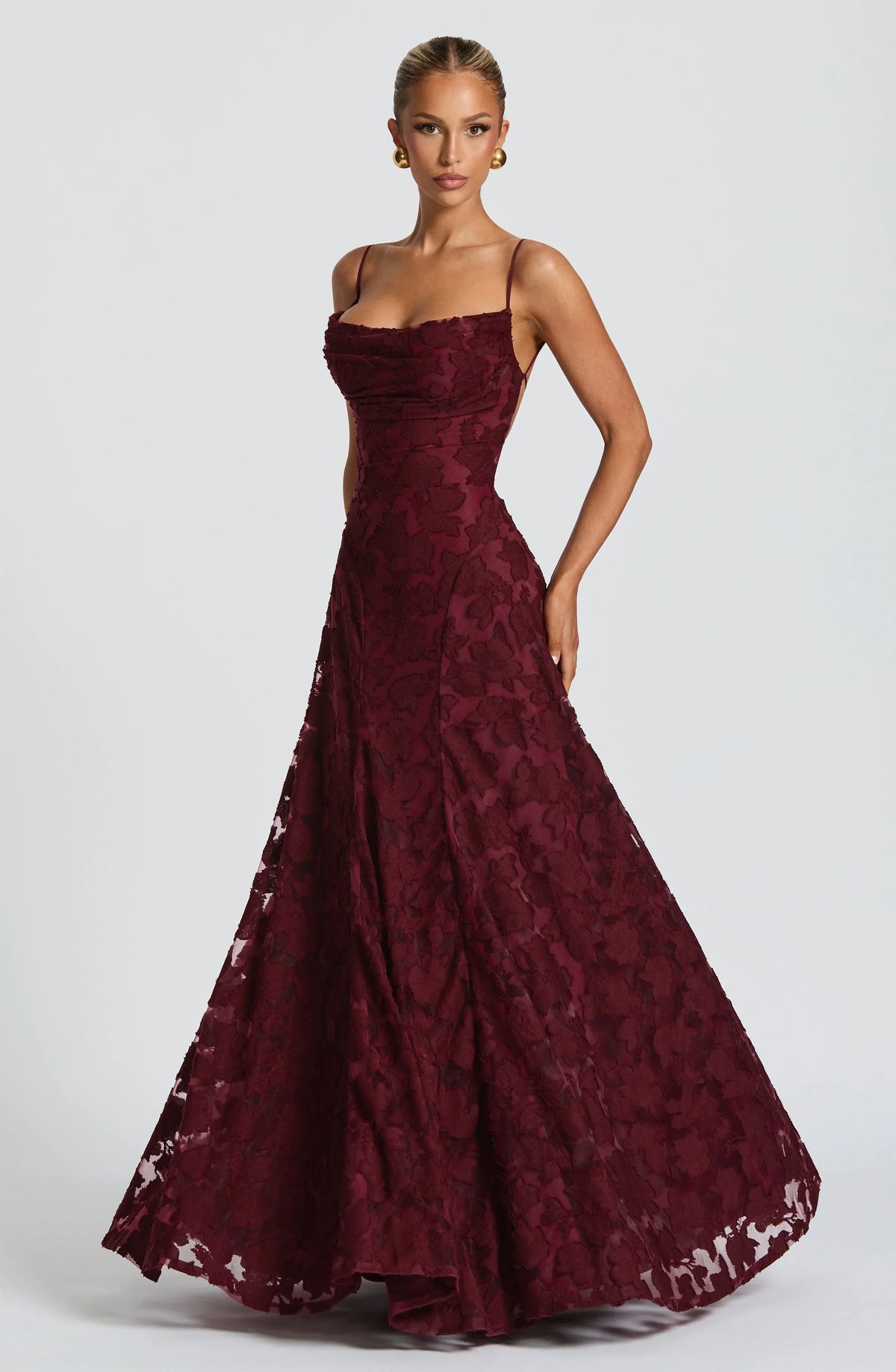 Dama Washington Stella women's lace maxi dress burgundy spaghetti strap - view 6