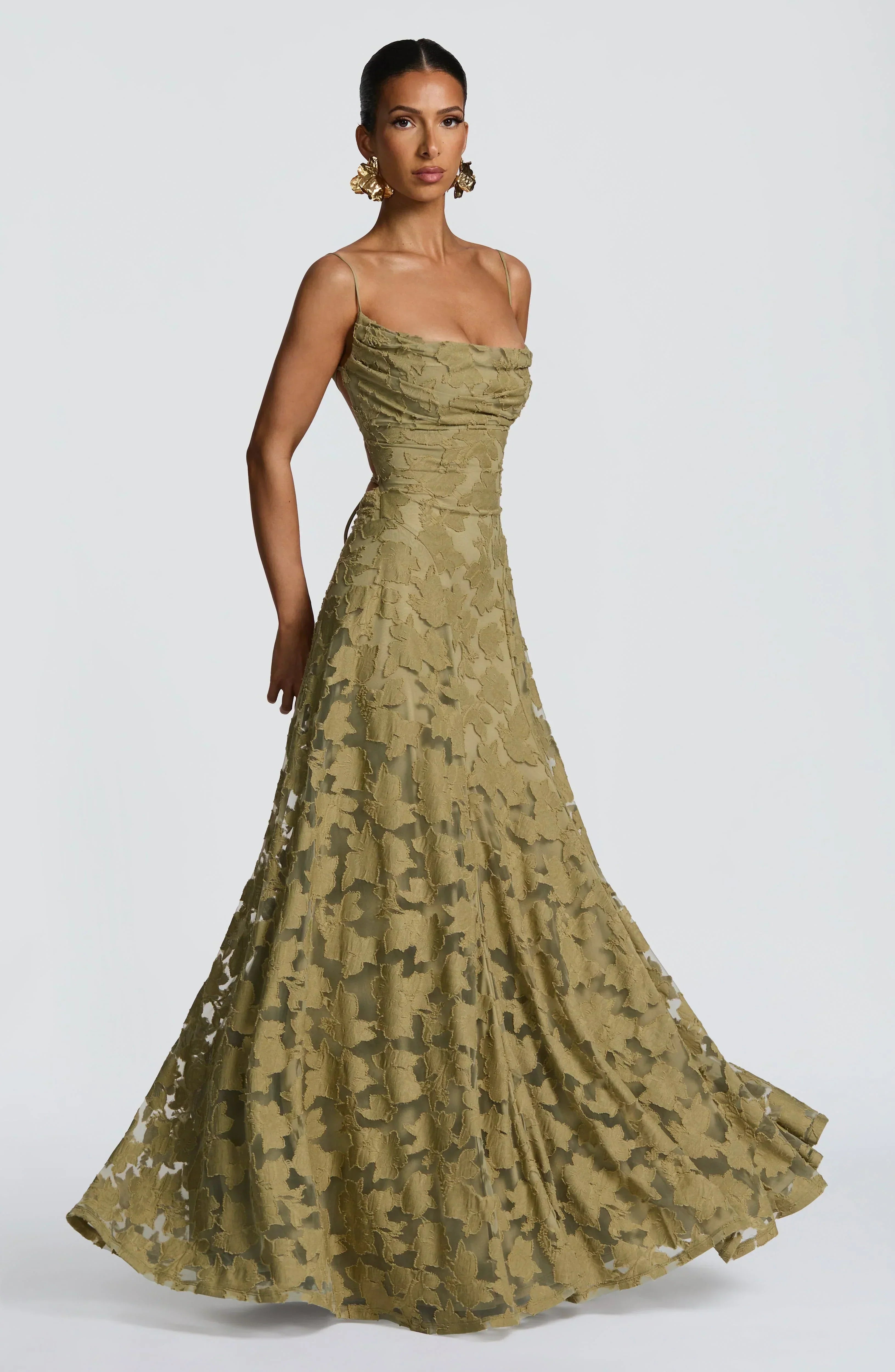 Stella | Women's Lace Maxi Dress Burgundy Spaghetti Strap