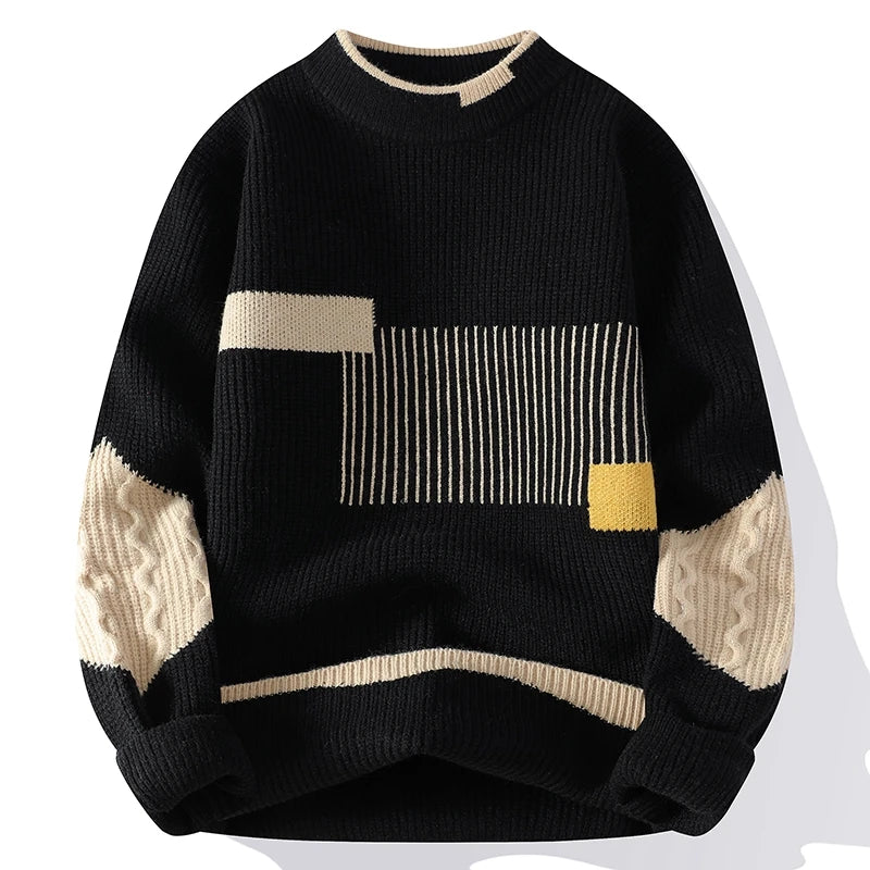 Axel | Men's Crew Neck Sweater Cream Teal Colorblock
