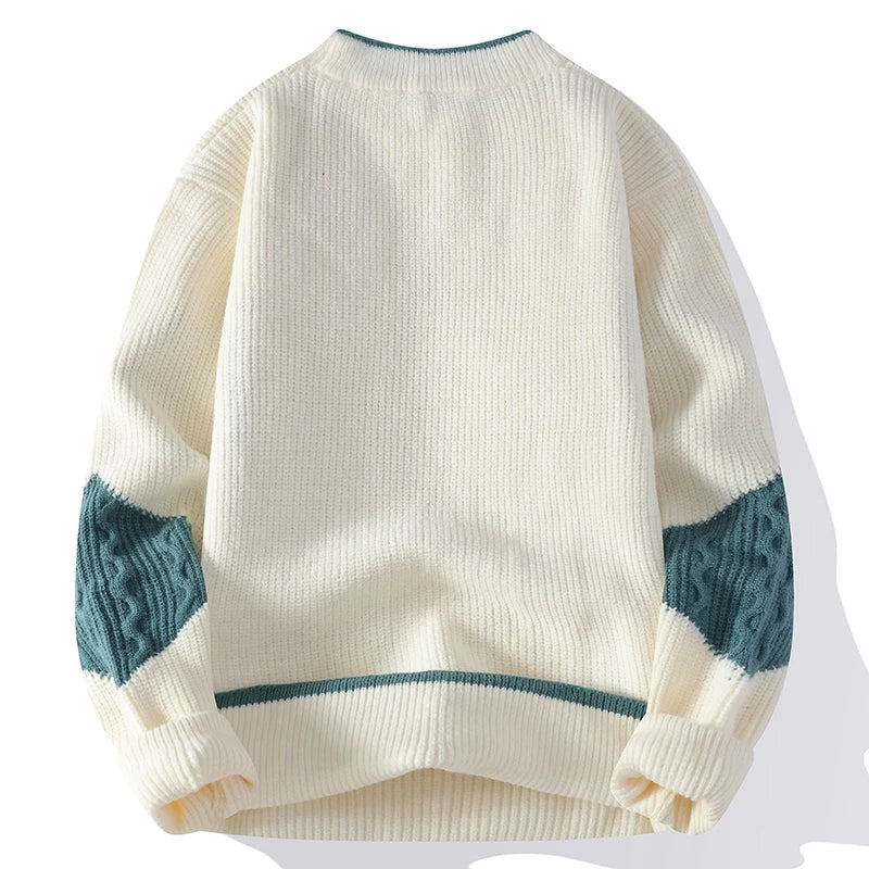 Axel | Men's Crew Neck Sweater Cream Teal Colorblock