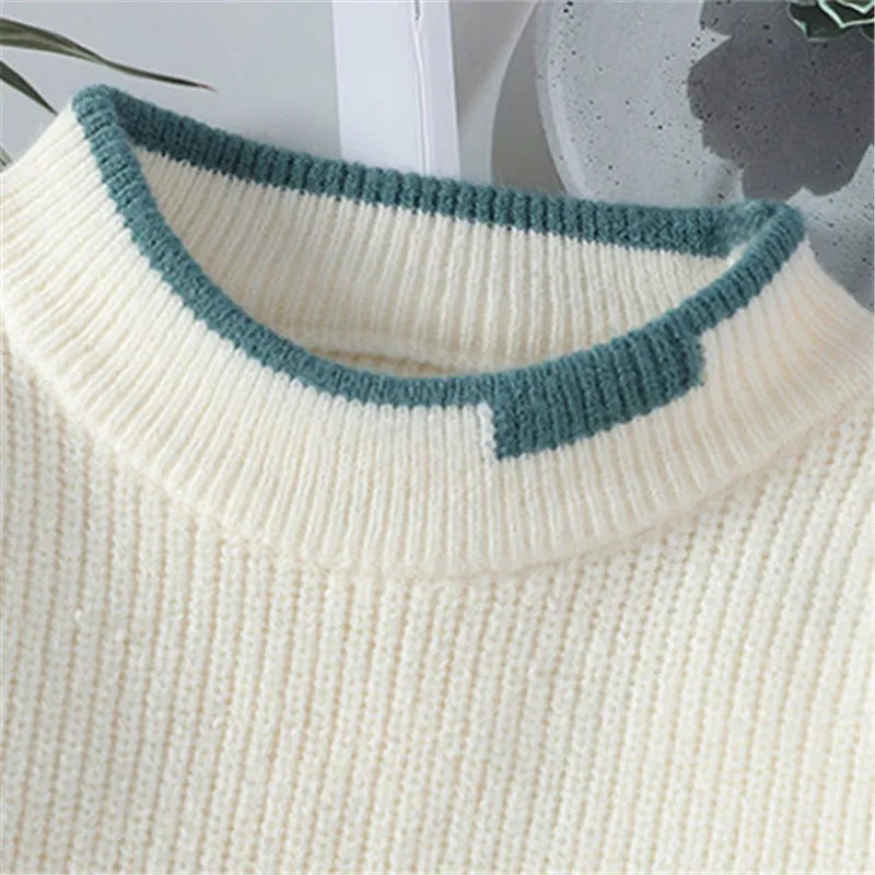 Axel | Men's Crew Neck Sweater Cream Teal Colorblock
