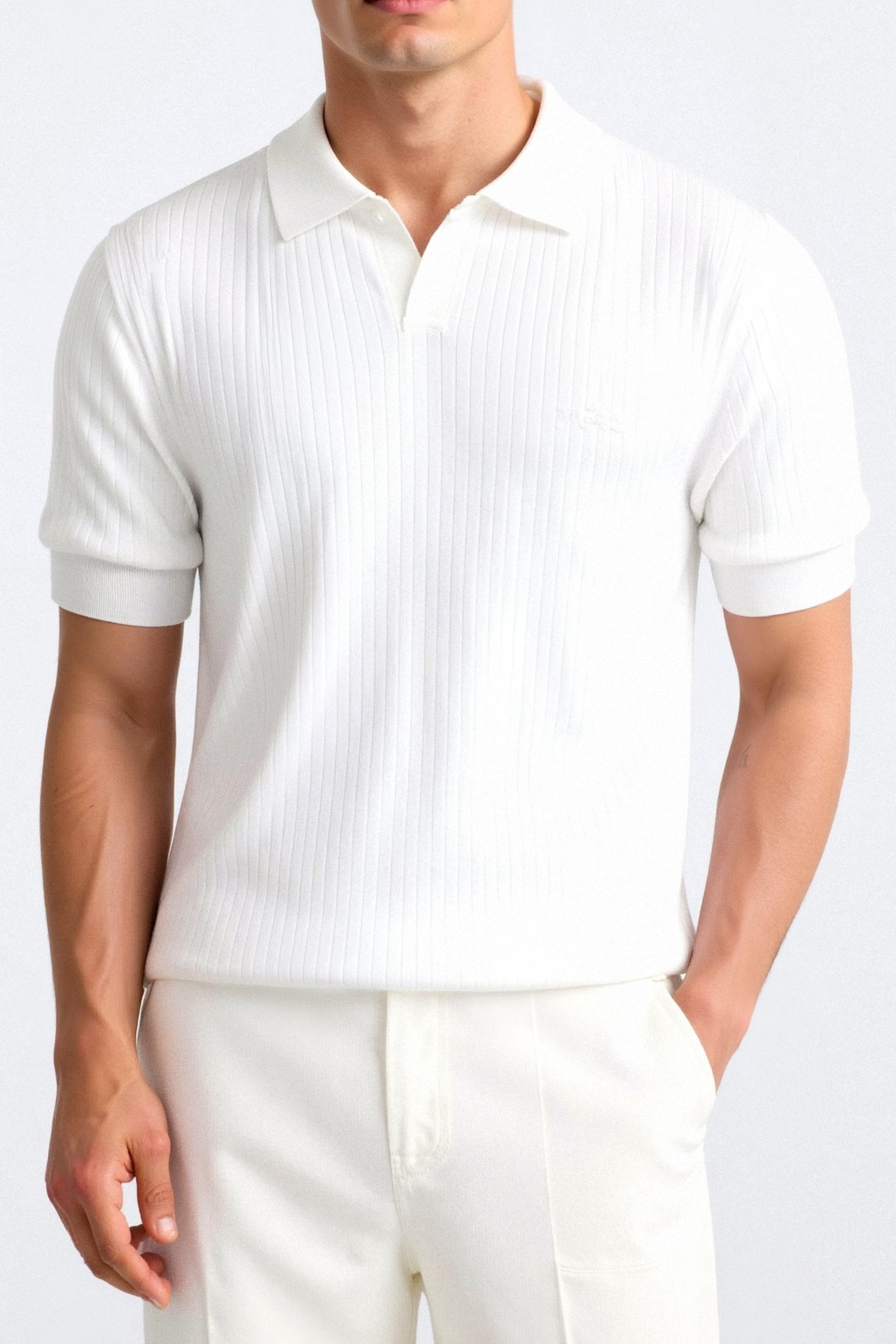 Axel | Men's Ribbed Polo Shirt White Short Sleeve