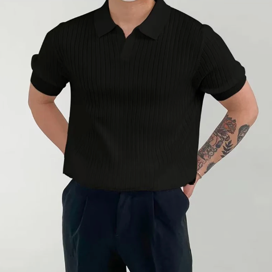 Axel | Men's Ribbed Polo Shirt White Short Sleeve