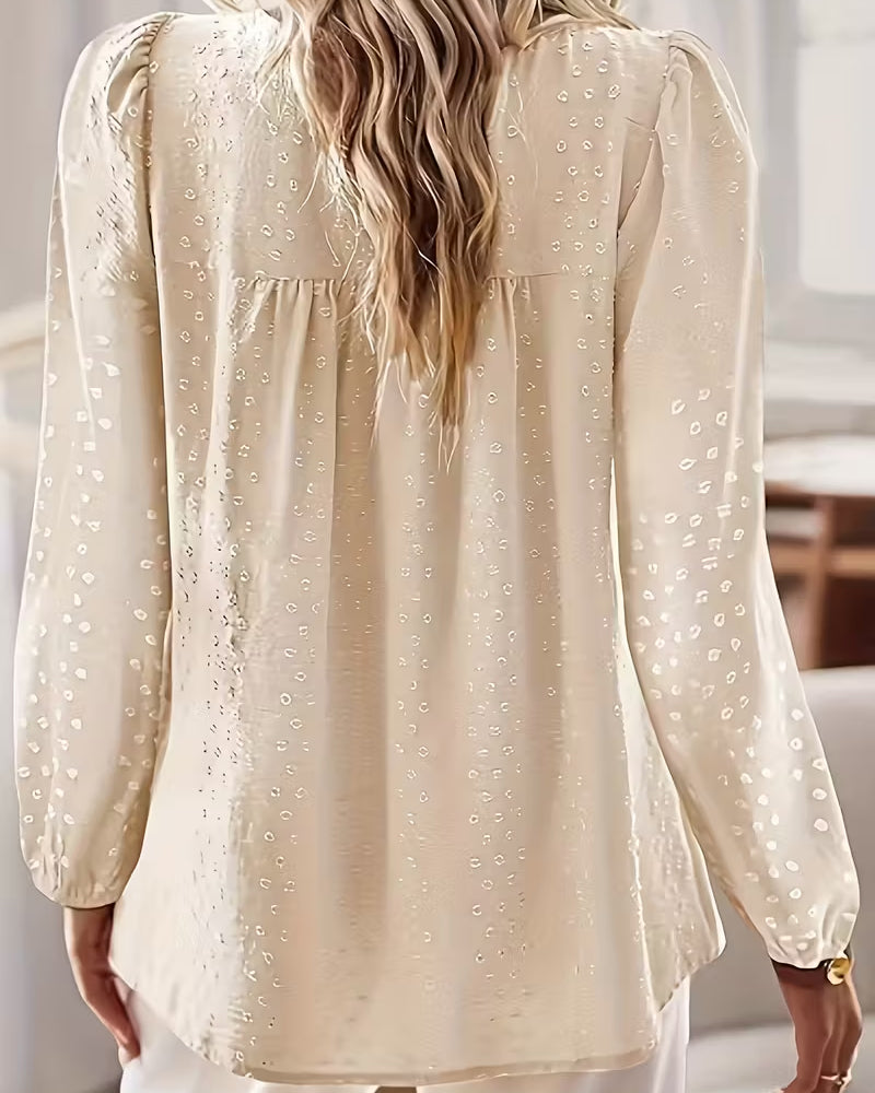 Greta | Women's Lace Blouse Cream Long Sleeve Puff Detail