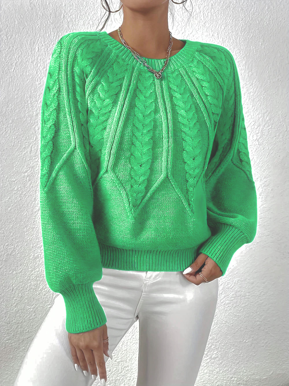 Dama Washington Margaux women's cable knit long sleeve sweater - front view