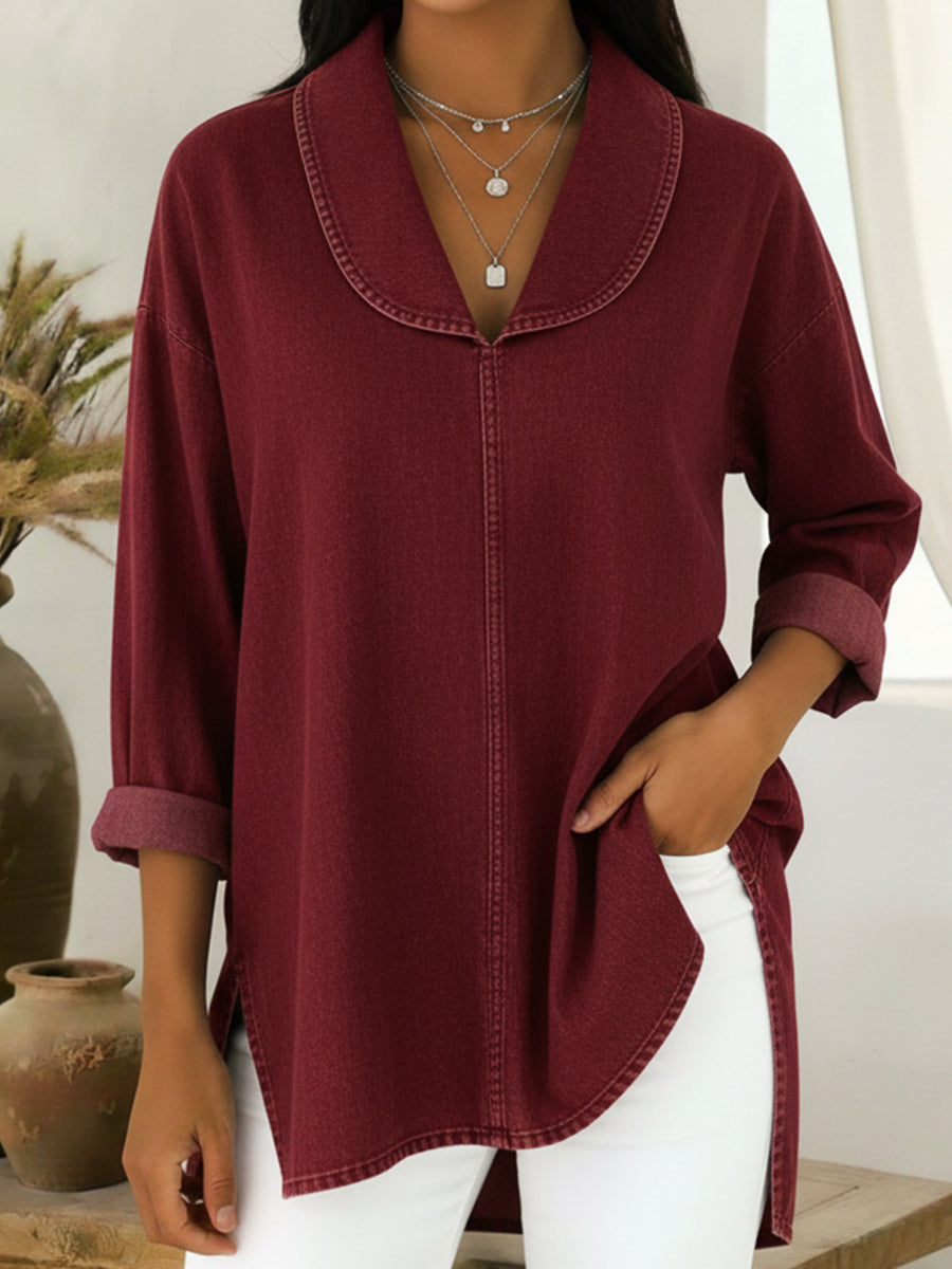 Sable | Women's Oversized Collar Shirt Beige Three Quarter Sleeve
