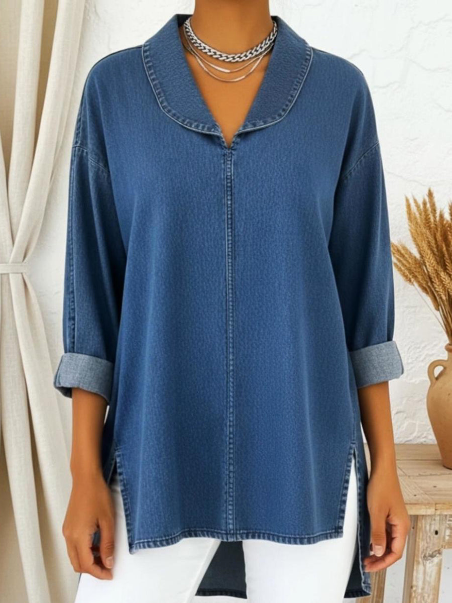 Sable | Women's Oversized Collar Shirt Beige Three Quarter Sleeve