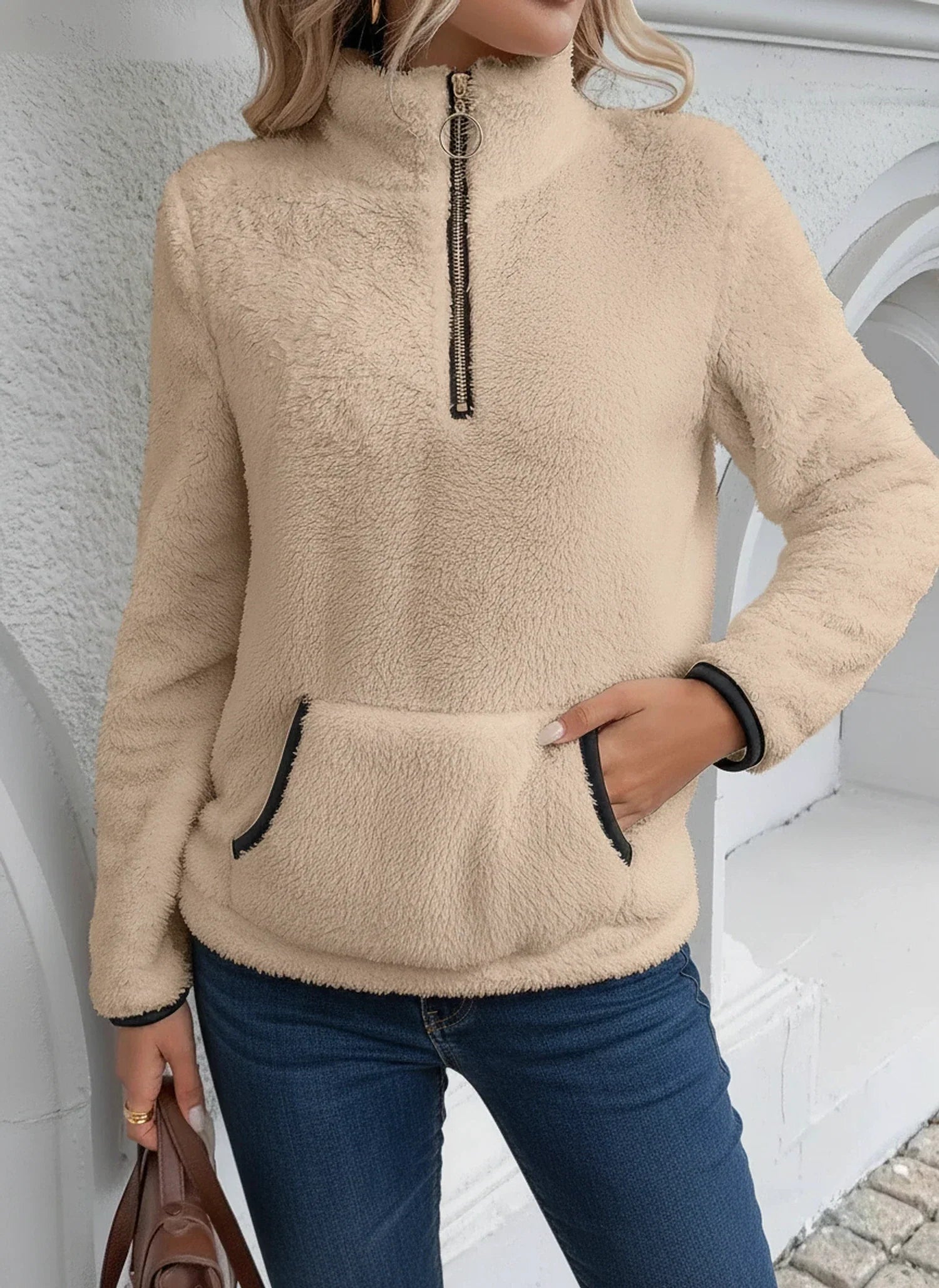 Luisa | Women's Quarter Zip Fleece Pullover Cream