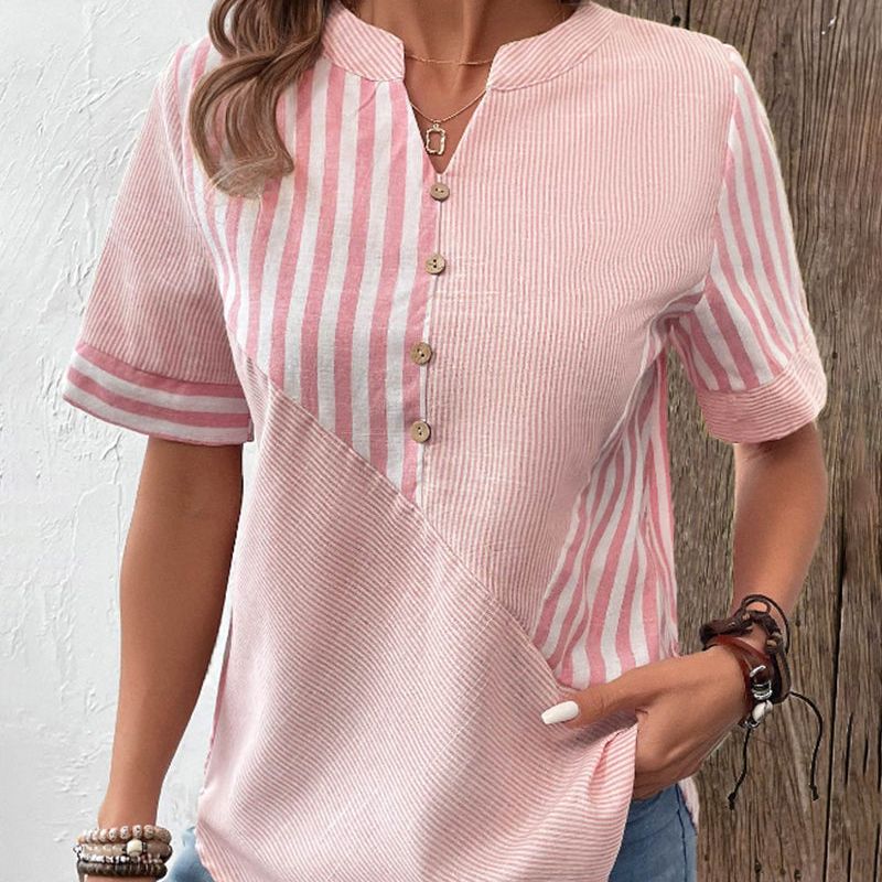 Lola | Women's Striped Button Up Blouse Sage Green Short Sleeve