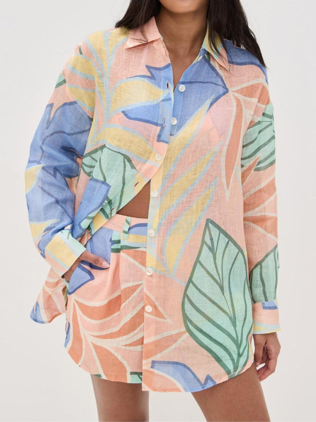 Dama Washington Sable women's button down shirt multicolor abstract print - front view