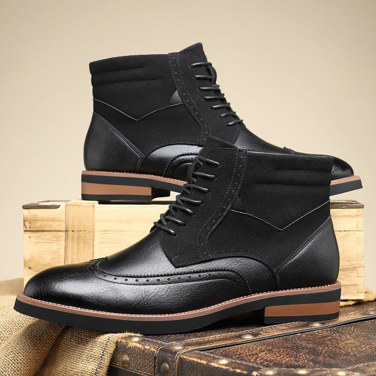 Axel | Men's Wingtip Leather Ankle Boots Olive Lace Up