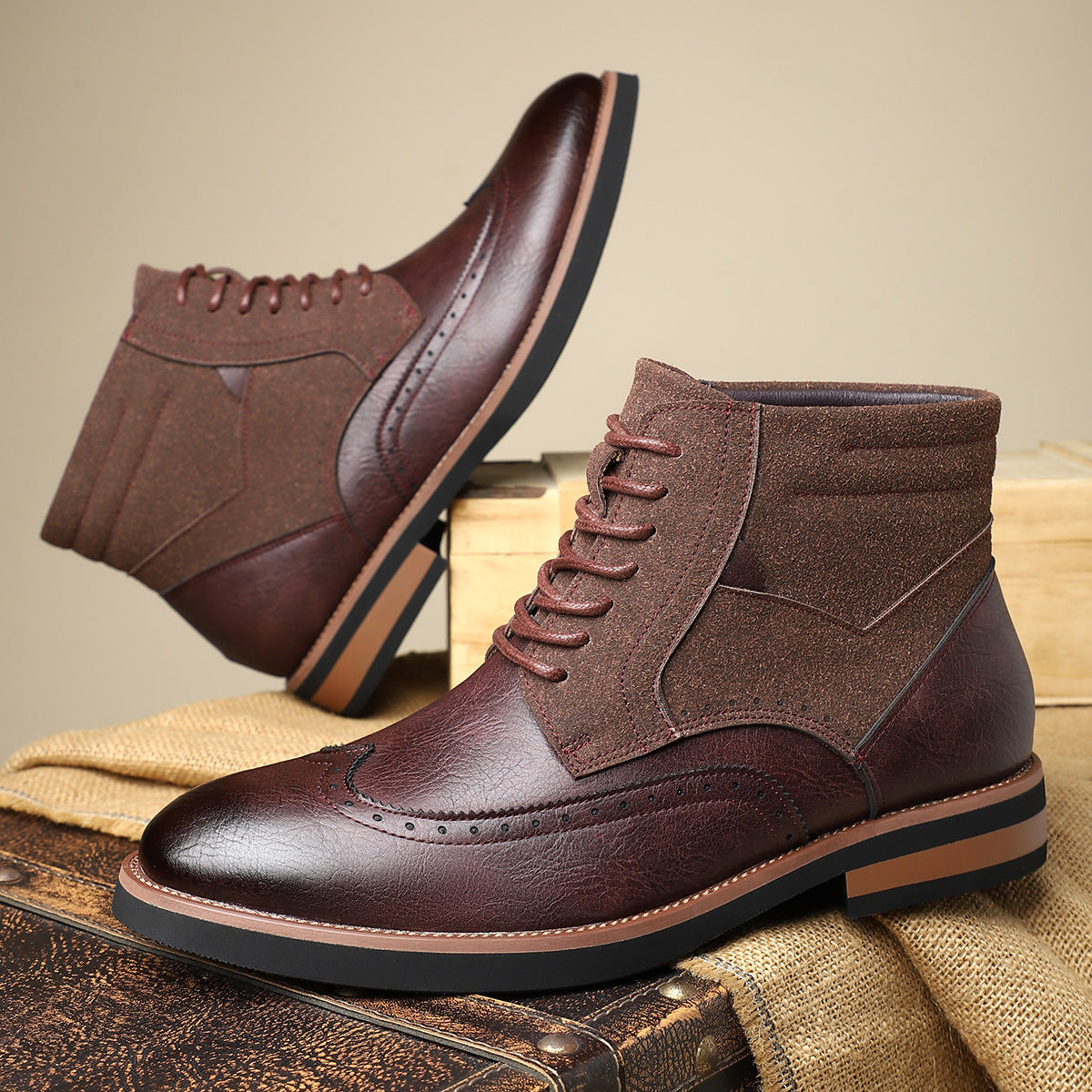 Axel | Men's Wingtip Leather Ankle Boots Olive Lace Up