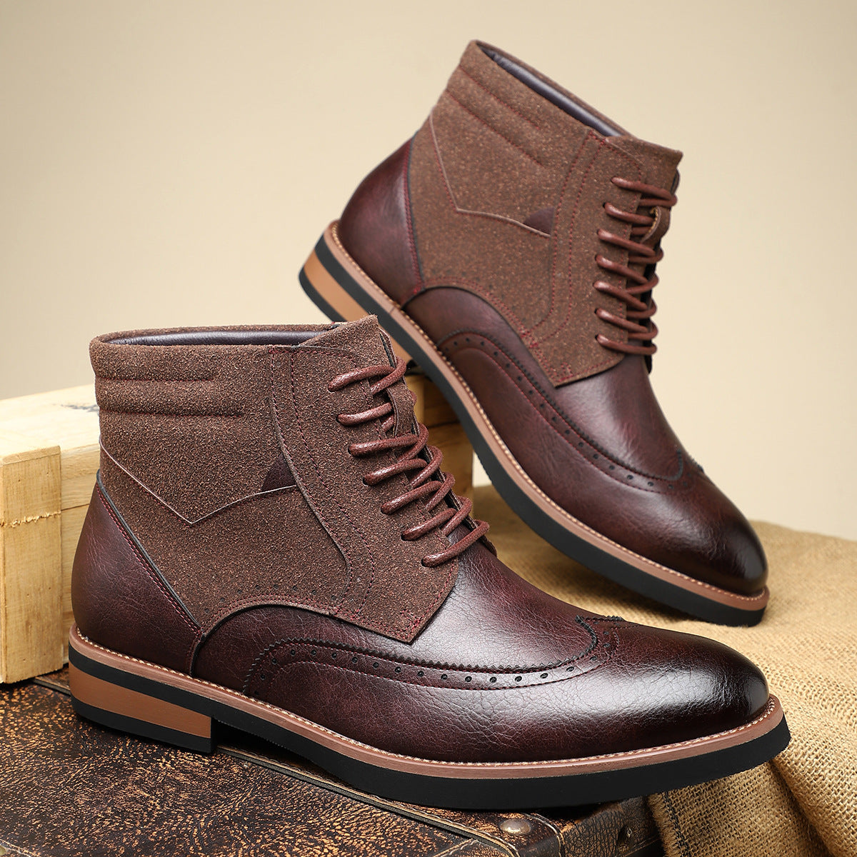 Axel | Men's Wingtip Leather Ankle Boots Olive Lace Up