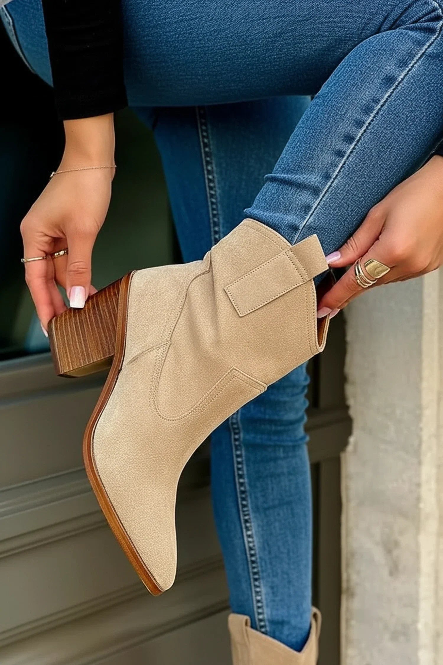 Luisa | Women's Western Ankle Boots Block Heel Cream