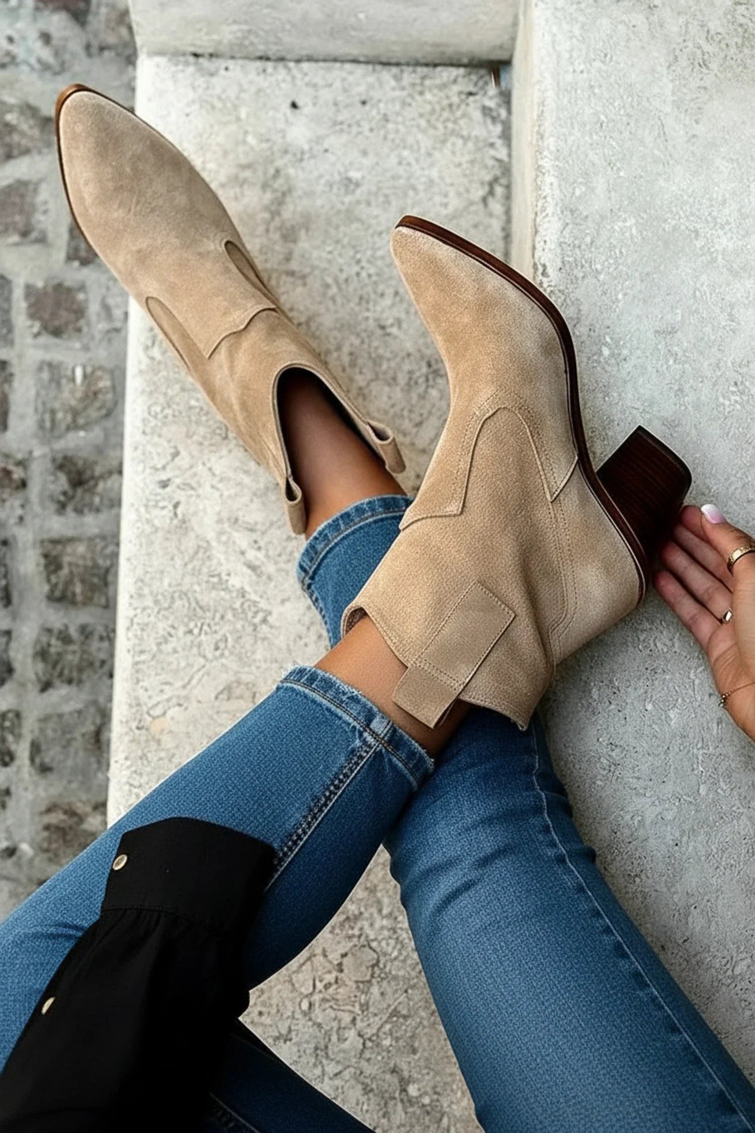 Luisa | Women's Western Ankle Boots Block Heel Cream