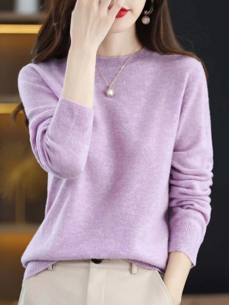 Ada | Women's Crew Neck Knit Sweater Blue Long Sleeve