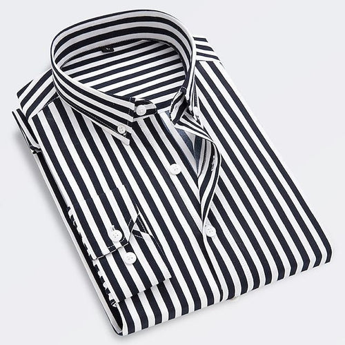 Dama Washington Axel men's striped button up shirt navy white - front view