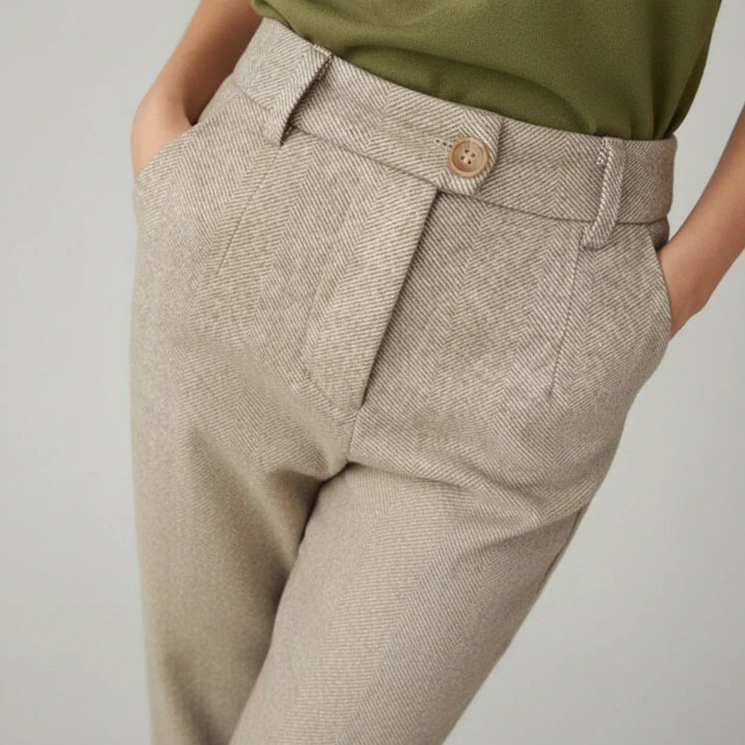 Axel | Men's Tapered Dress Pants Beige Herringbone