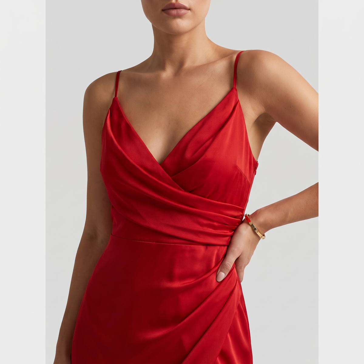 Dama Washington Vera wrap maxi dress Red - detail close up neckline
