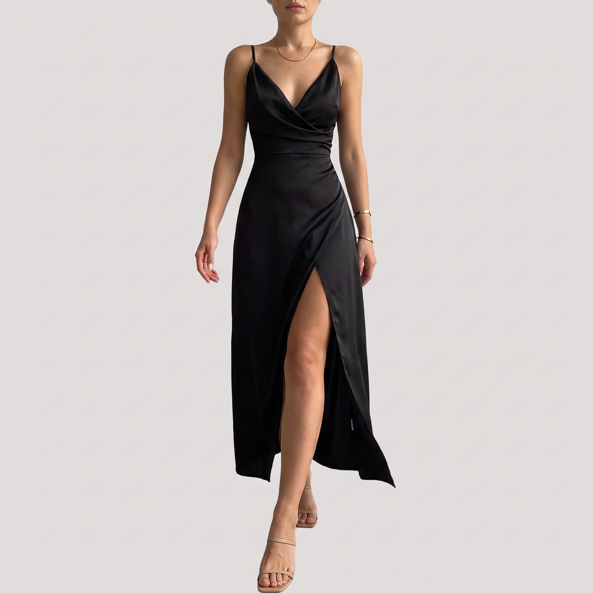 Dama Washington Vera wrap maxi dress Black - full outfit model view