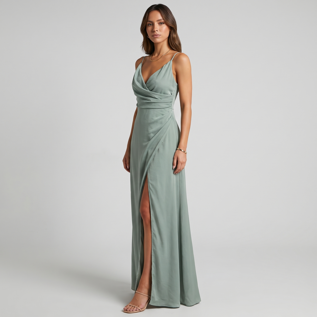 Dama Washington Vera wrap maxi dress Green - full outfit model view