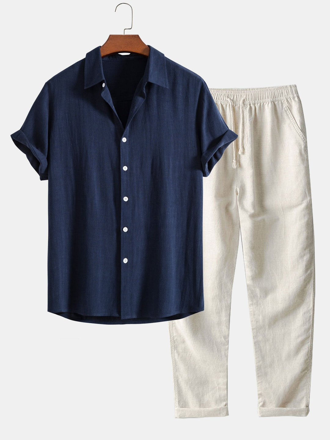 Axel | Men's Casual Linen Shirt Navy Short Sleeve