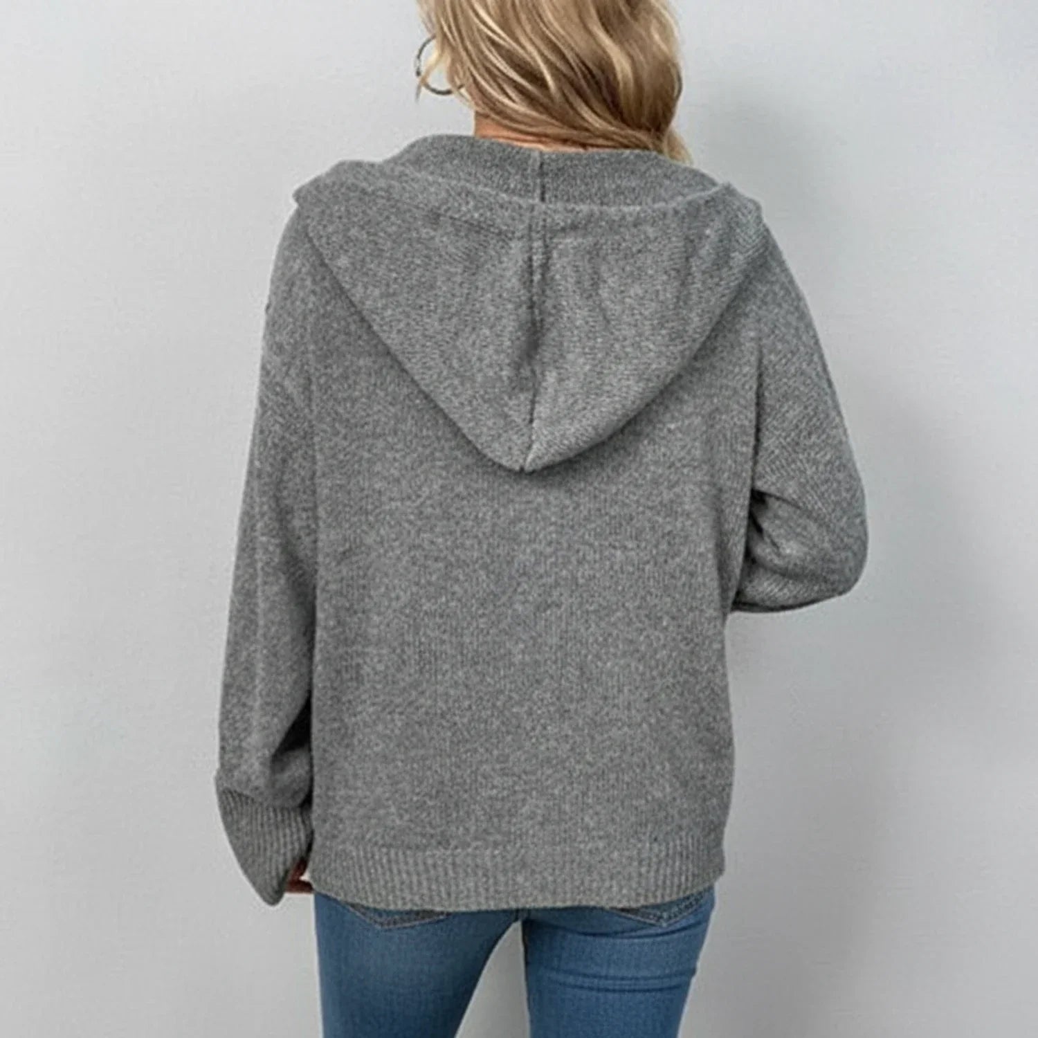 Vita | Women's Hooded Cardigan Sweater Gray Knit Button Up