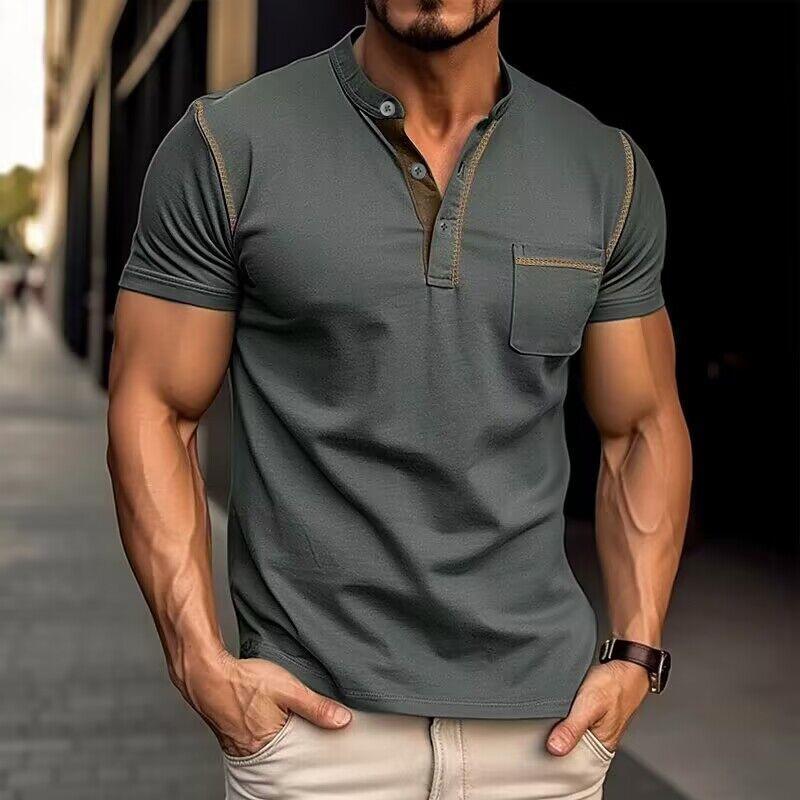 Axel | Men's Henley Shirt Navy Short Sleeve Button Pocket