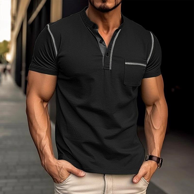 Axel | Men's Henley Shirt Navy Short Sleeve Button Pocket