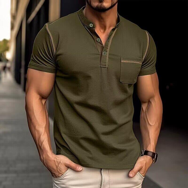 Axel | Men's Henley Shirt Navy Short Sleeve Button Pocket