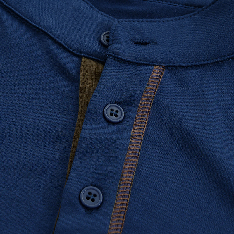 Axel | Men's Henley Shirt Navy Short Sleeve Button Pocket