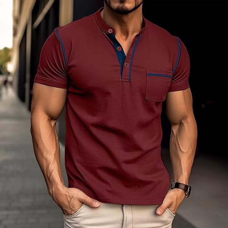 Axel | Men's Henley Shirt Navy Short Sleeve Button Pocket