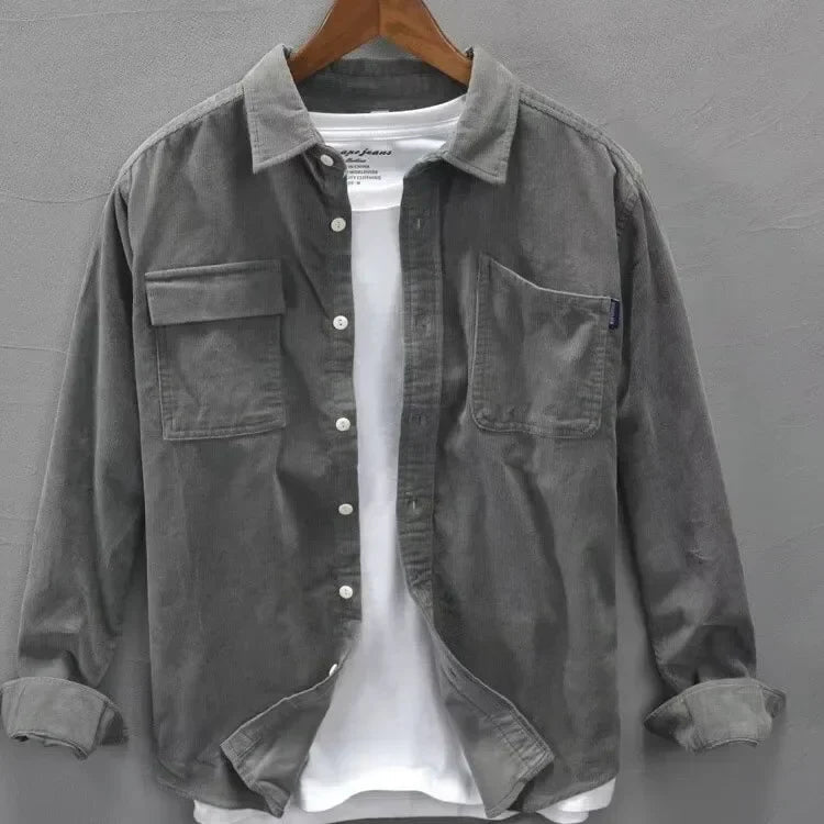 Voss | Men's Casual Denim Shirt Gray Button Up