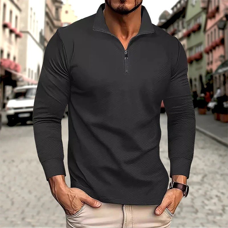 Ash | Men's Quarter Zip Sweater Black Textured Casual