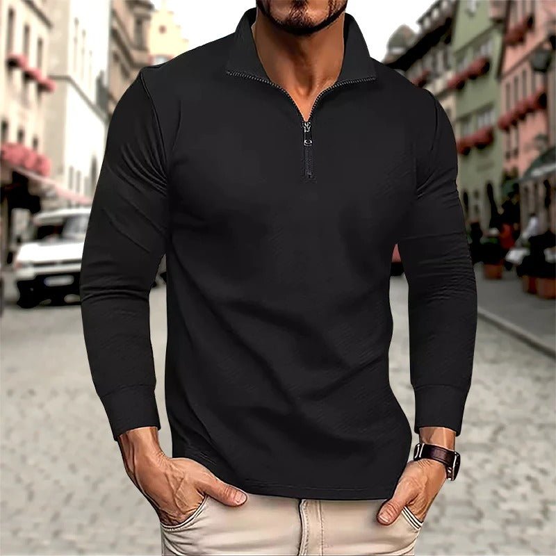 Ash | Men's Quarter Zip Sweater Black Textured Casual