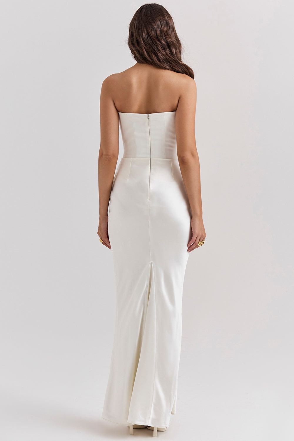 Camille | Women's Strapless Satin Maxi Dress Black Ruched