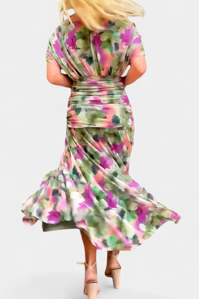 Vera | Women's Off Shoulder Ruched Midi Dress Brown