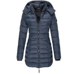 Dama Washington Demi women's puffer coat navy long hooded winter - front view