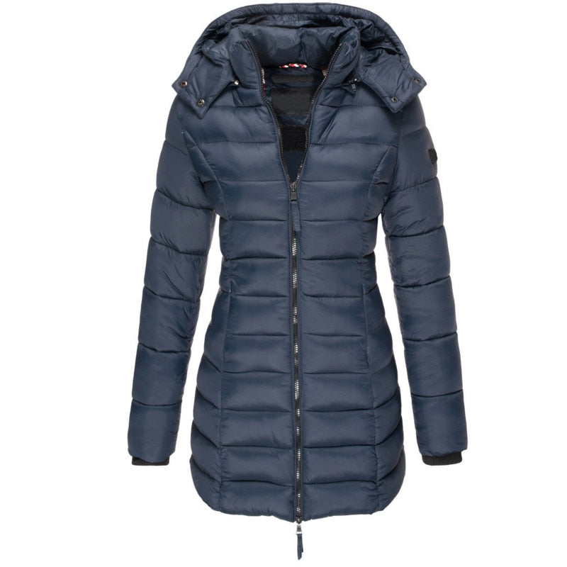Demi | Women's Puffer Coat Navy Long Hooded Winter