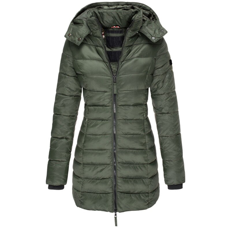 Demi | Women's Puffer Coat Navy Long Hooded Winter
