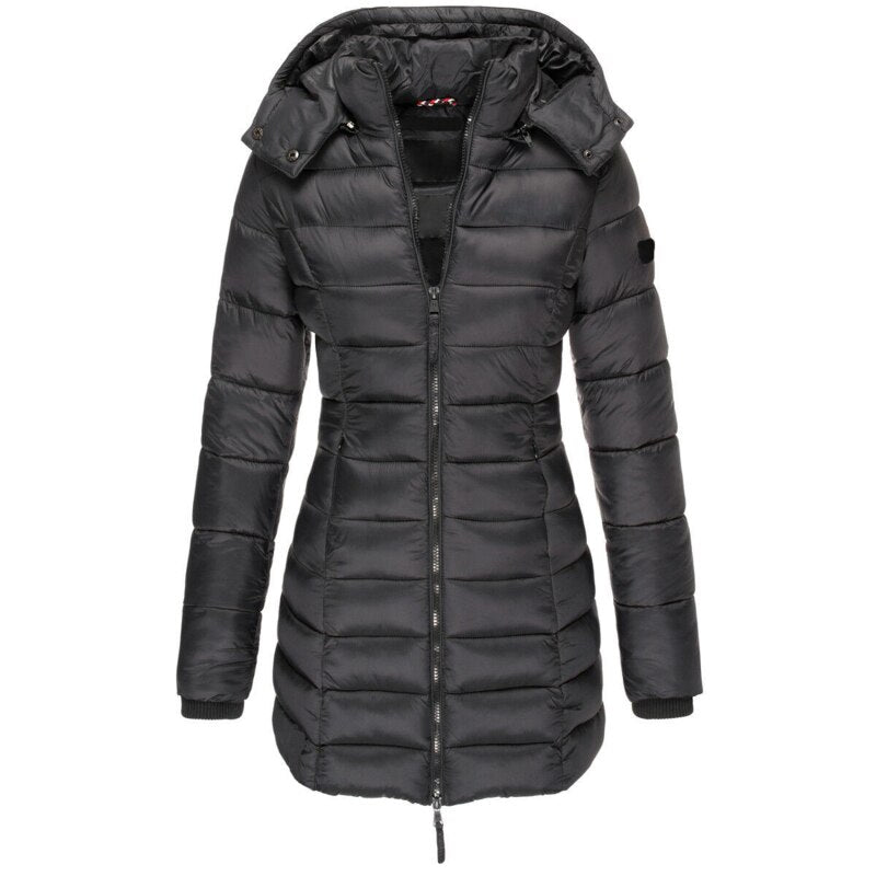 Demi | Women's Puffer Coat Navy Long Hooded Winter